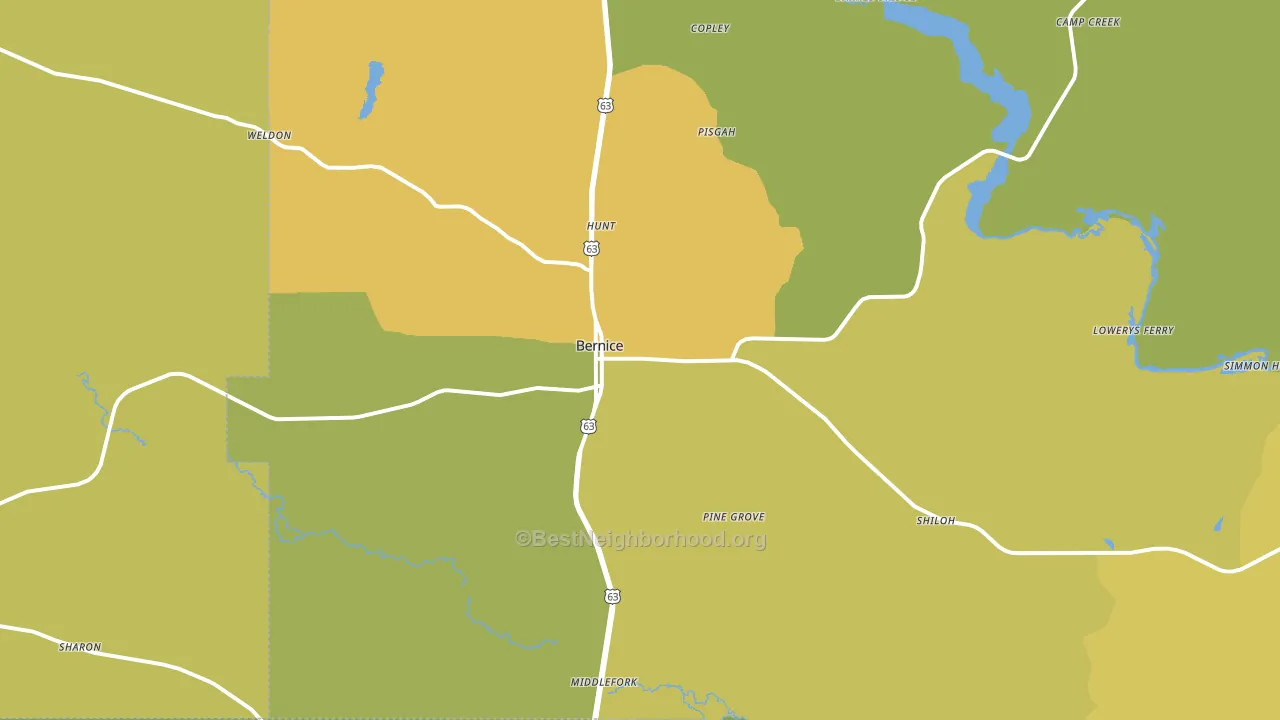 Bernice, LA block-group voter-turnout map