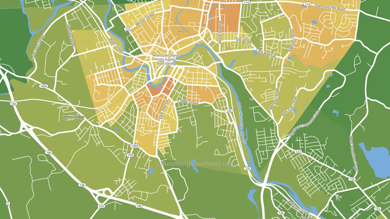 Bernon Heights, Woonsocket, RI block-group voter-turnout map