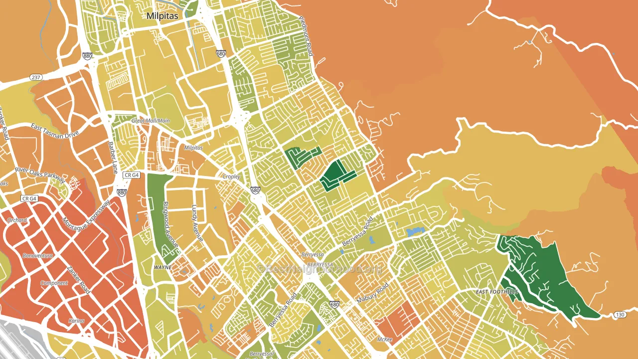 Berryessa, San Jose, CA block-group voter-turnout map