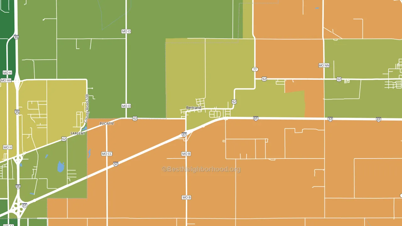 Bertrand, MO block-group voter-turnout map