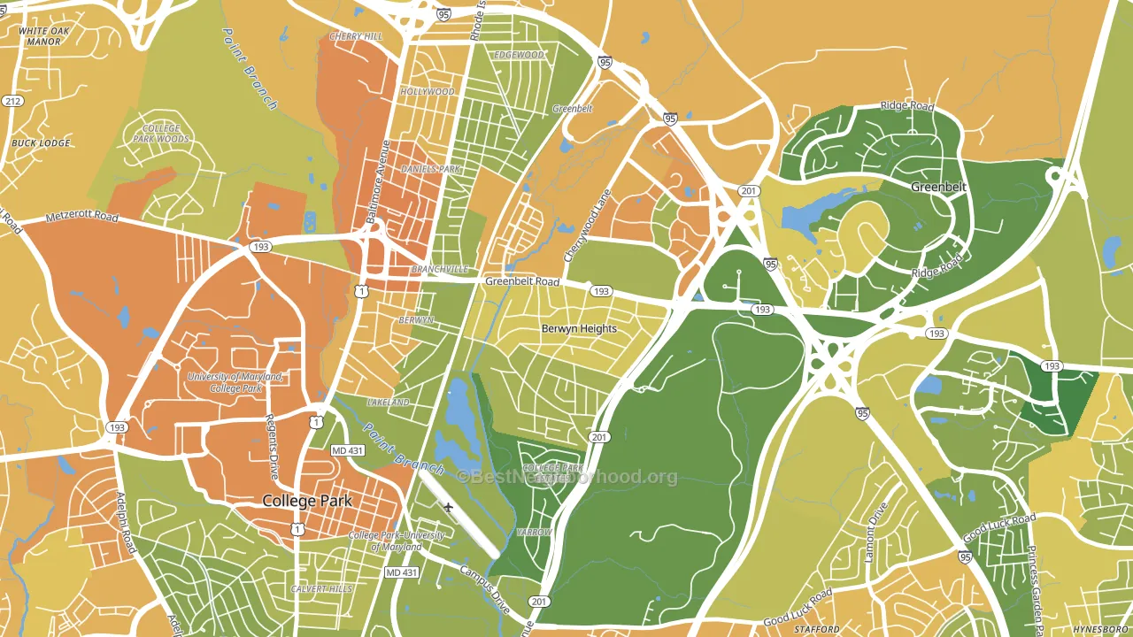 Berwyn Heights, MD block-group voter-turnout map