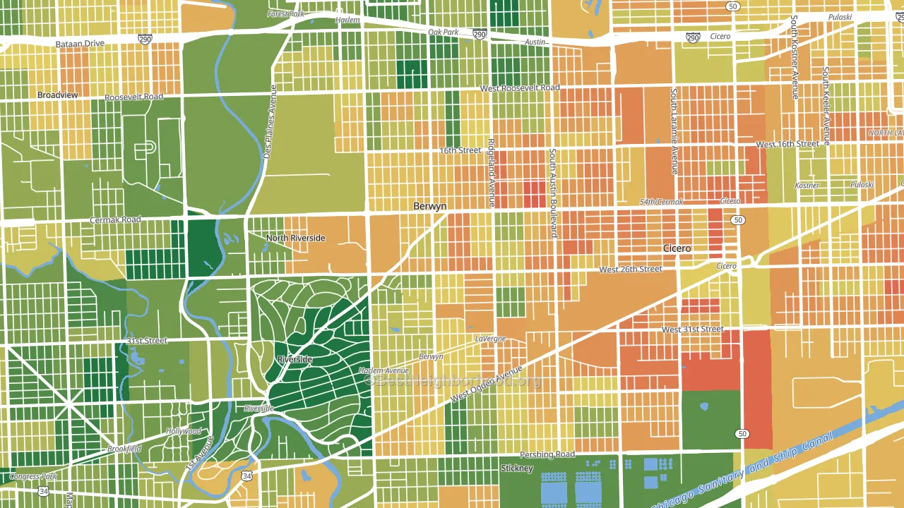 Berwyn, IL block-group voter-turnout map