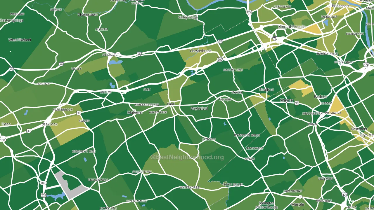 Berwyn, PA block-group voter-turnout map