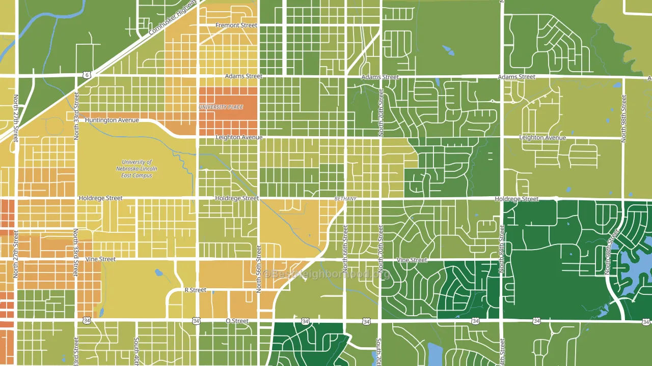 Bethany, Lincoln, NE block-group voter-turnout map