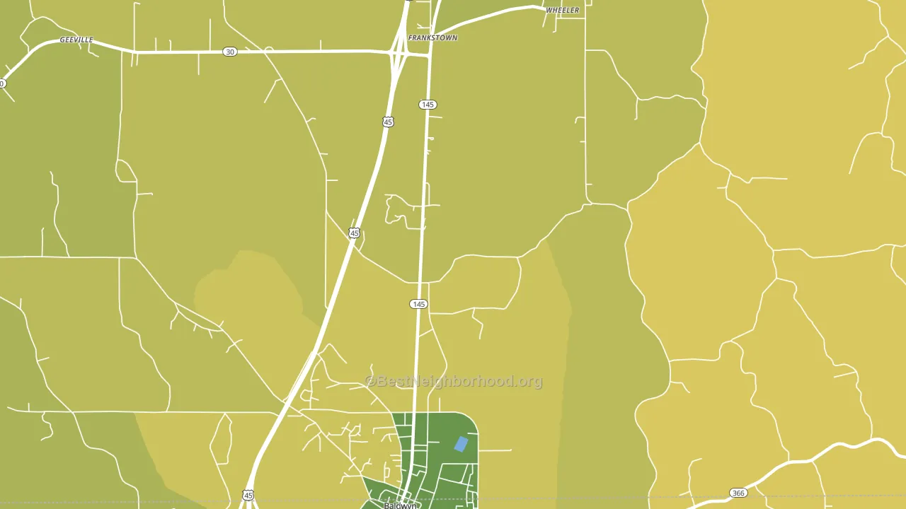 Bethany, MS block-group voter-turnout map