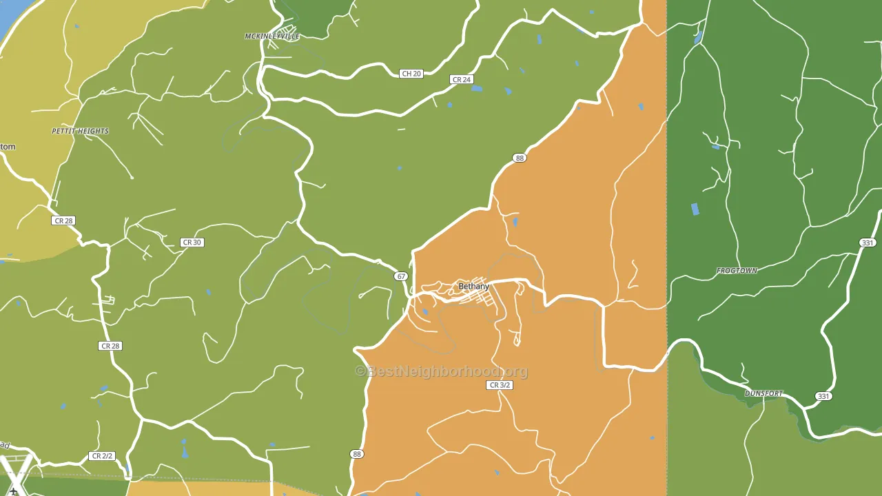 Bethany, WV block-group voter-turnout map