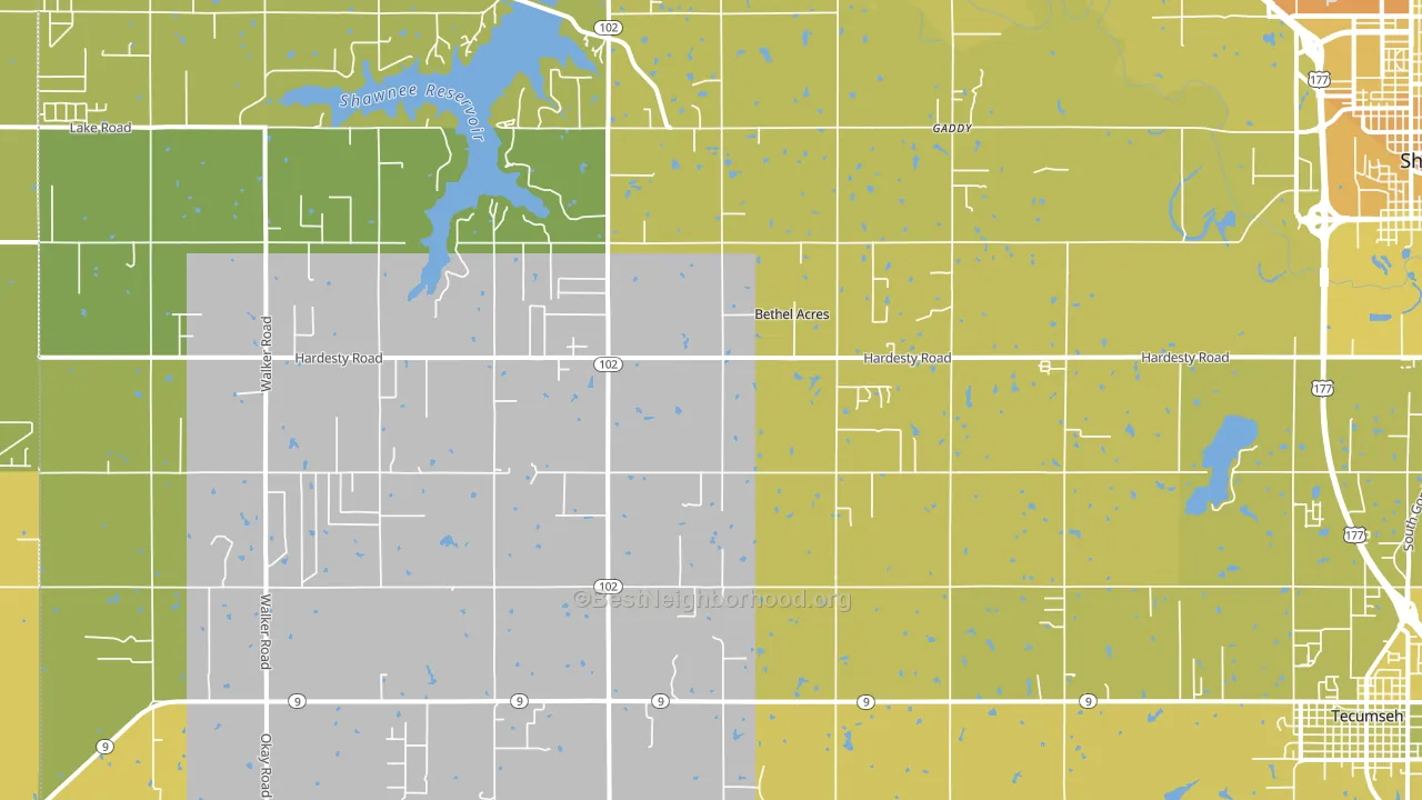 Bethel Acres, OK block-group voter-turnout map