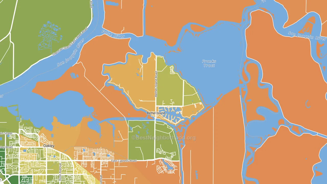 Bethel Island, CA block-group voter-turnout map