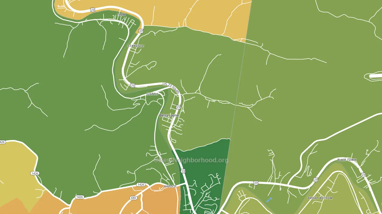 Betsy Layne, KY block-group voter-turnout map