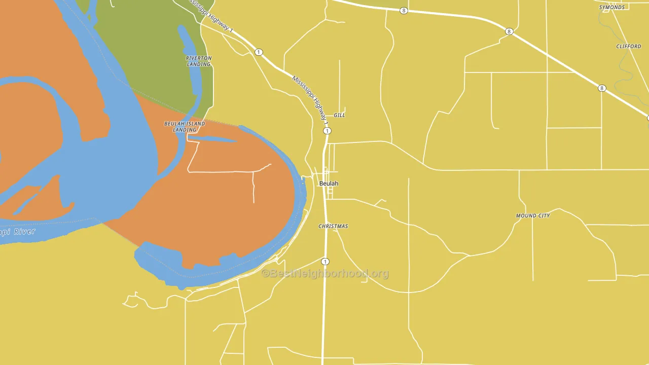 Beulah, MS block-group voter-turnout map