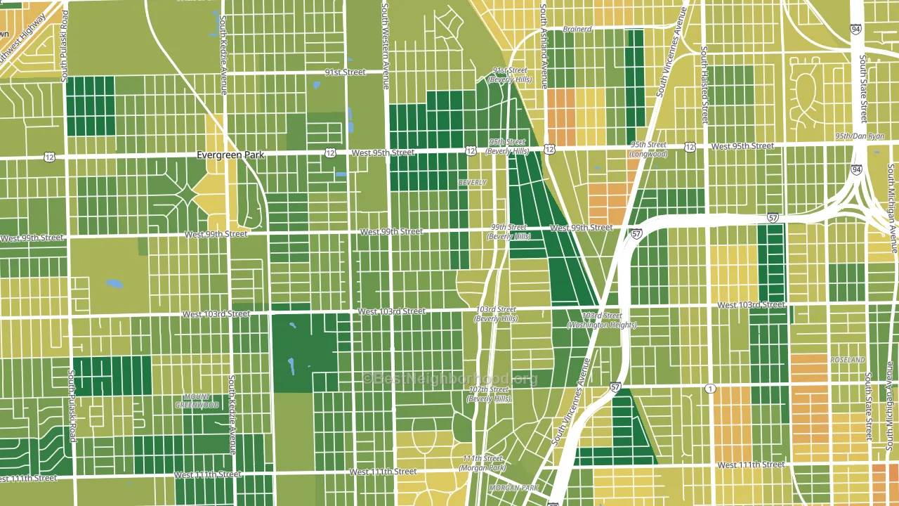 Beverly, Chicago, IL block-group voter-turnout map