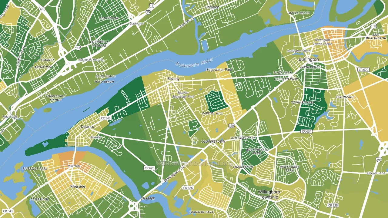 Beverly, NJ block-group voter-turnout map