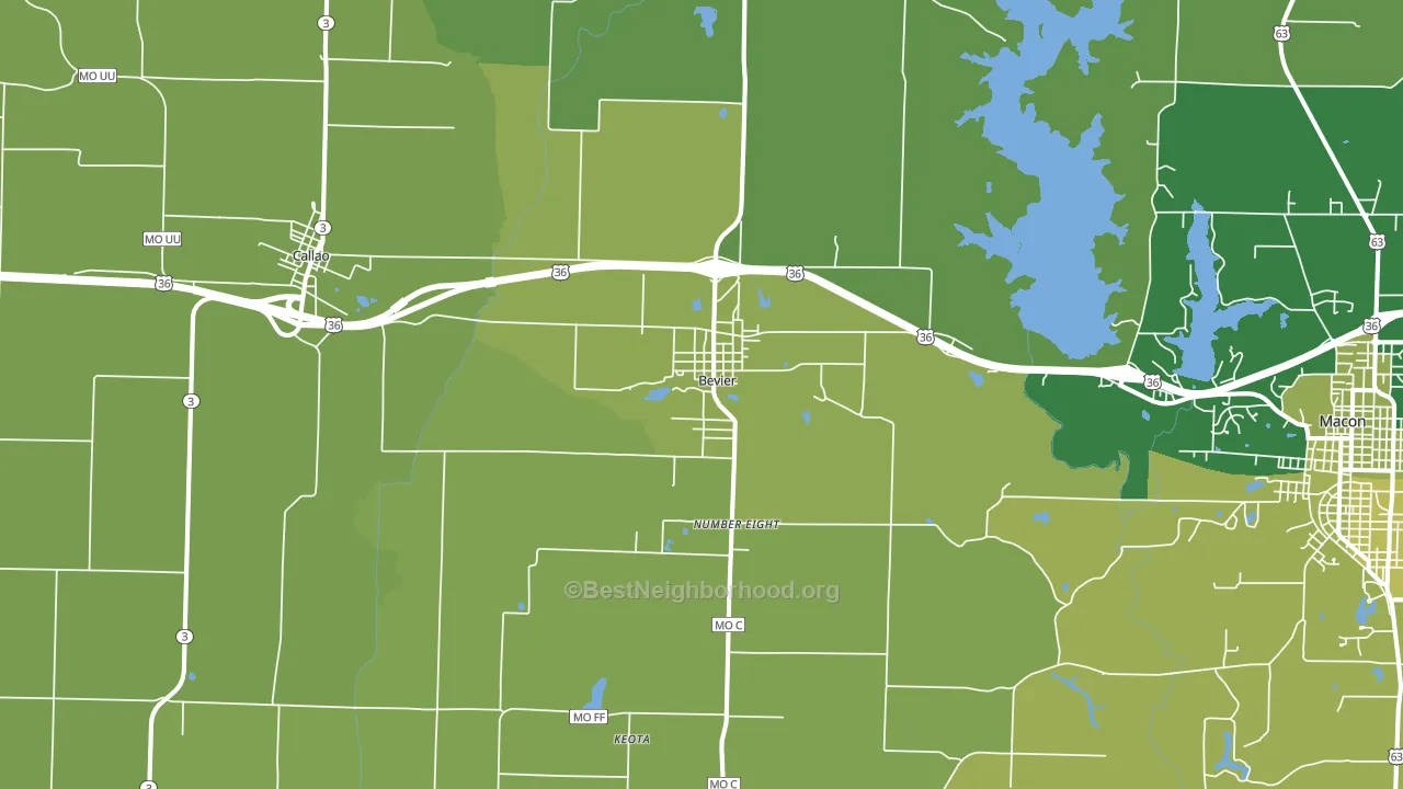 Bevier, MO block-group voter-turnout map