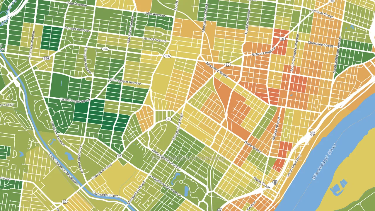 Bevo Mill, St. Louis, MO block-group voter-turnout map