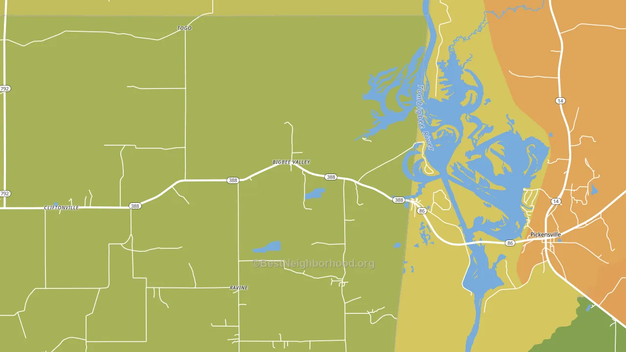 Bigbee Valley, MS block-group voter-turnout map