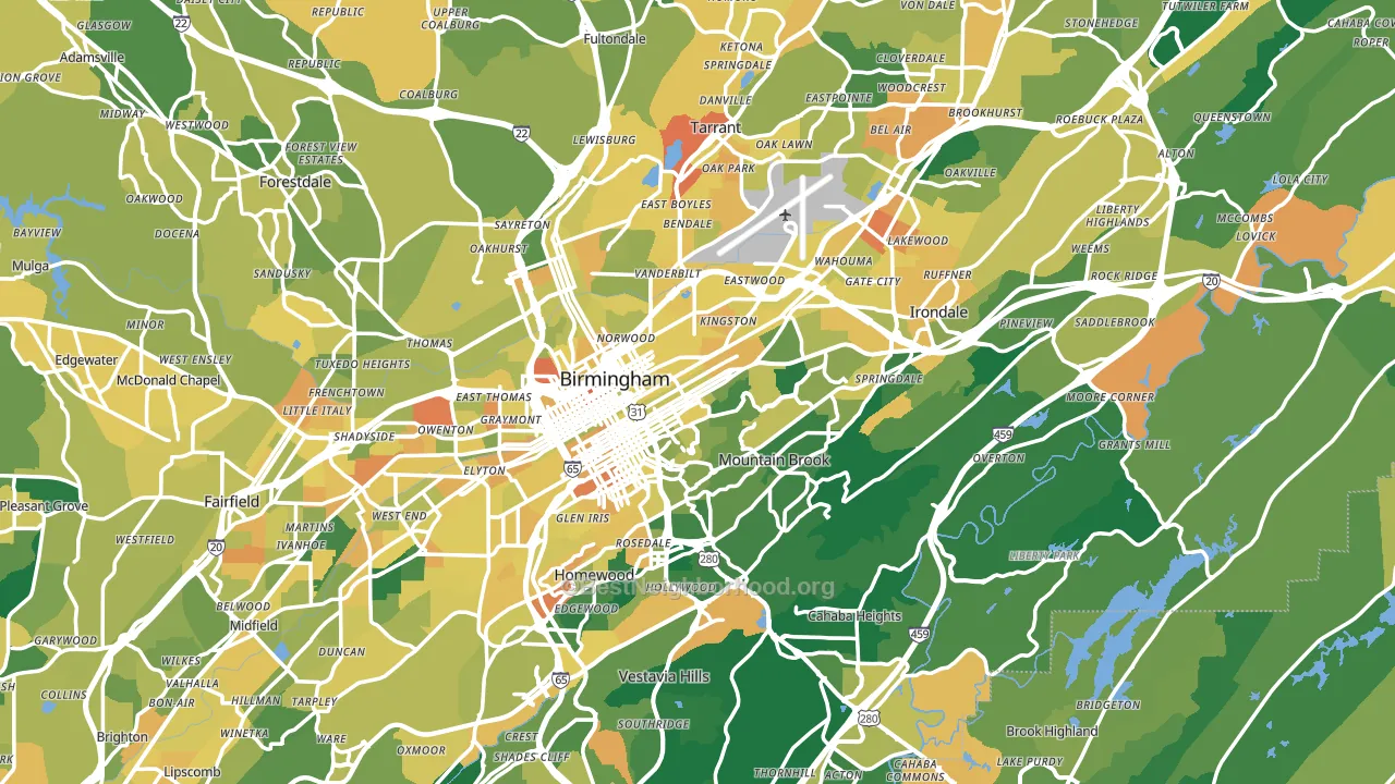 Birmingham, AL block-group voter-turnout map