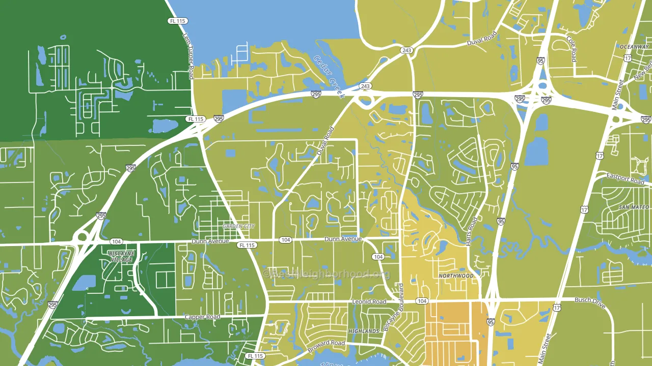 Biscayne, Jacksonville, FL block-group voter-turnout map