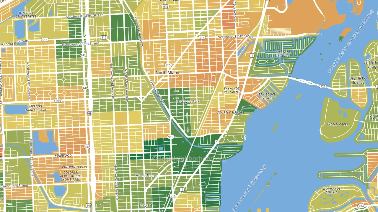 Biscayne Park, FL block-group voter-turnout map