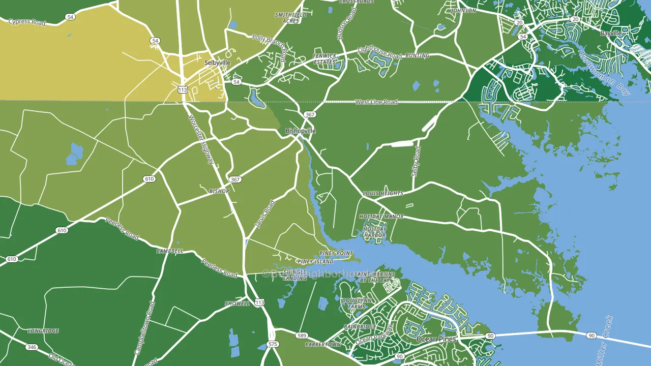 Bishopville, MD block-group voter-turnout map