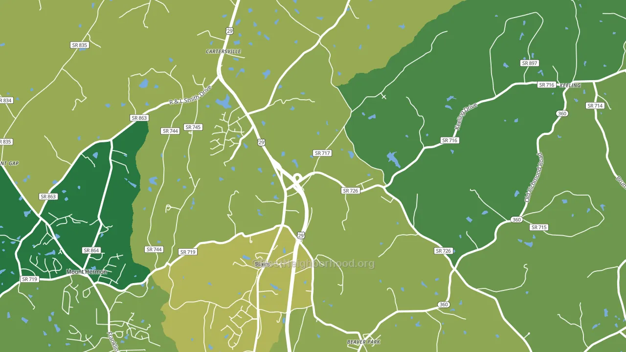 Blairs, VA block-group voter-turnout map