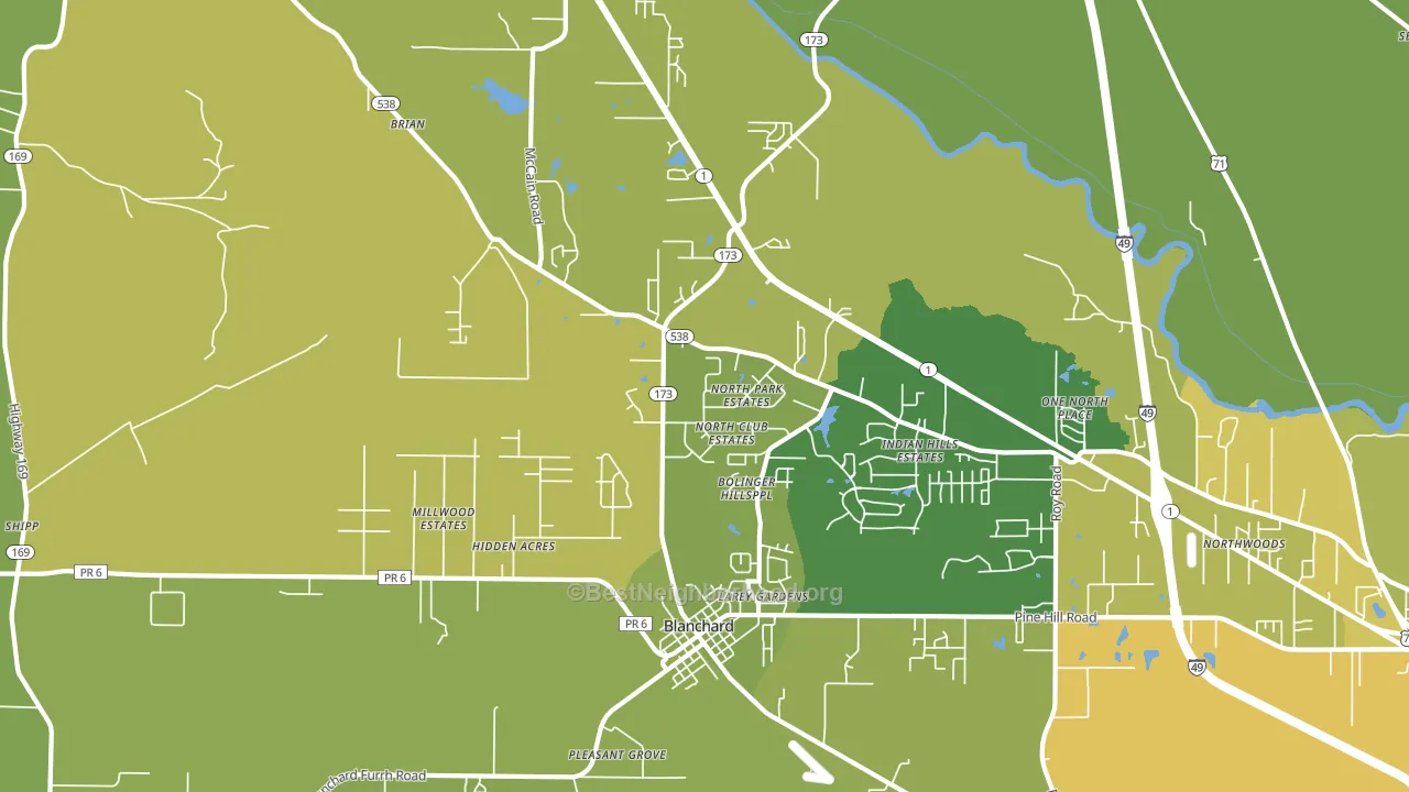 Blanchard, LA block-group voter-turnout map