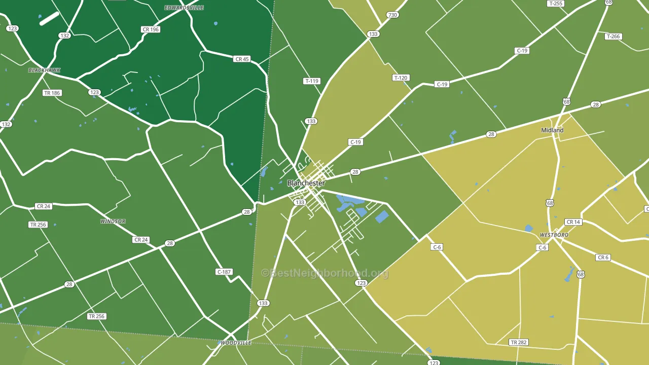 Blanchester, OH block-group voter-turnout map