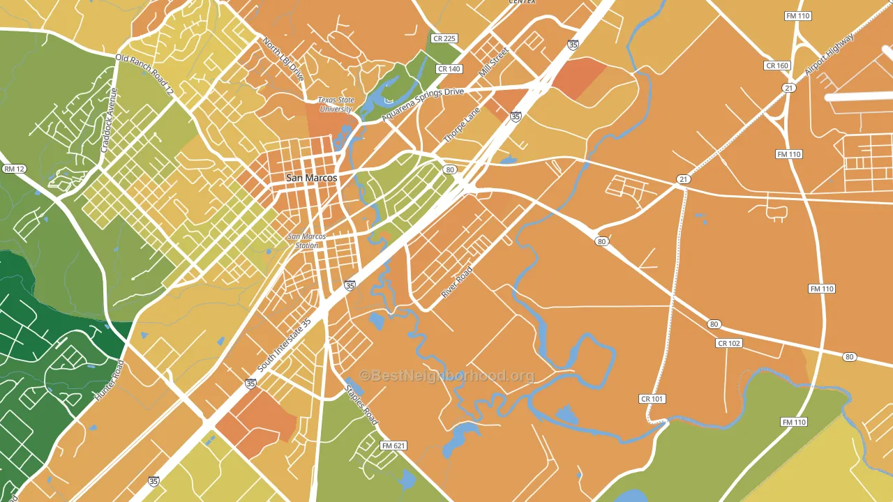 Blanco Gardens, San Marcos, TX block-group voter-turnout map