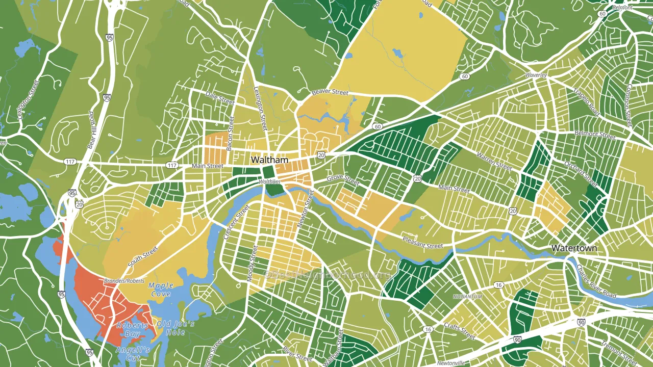 Bleachery, Waltham, MA block-group voter-turnout map