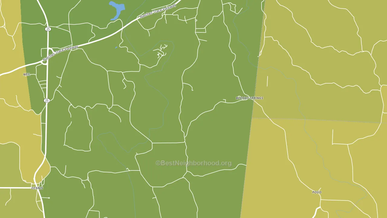 Bloody Springs, MS block-group voter-turnout map