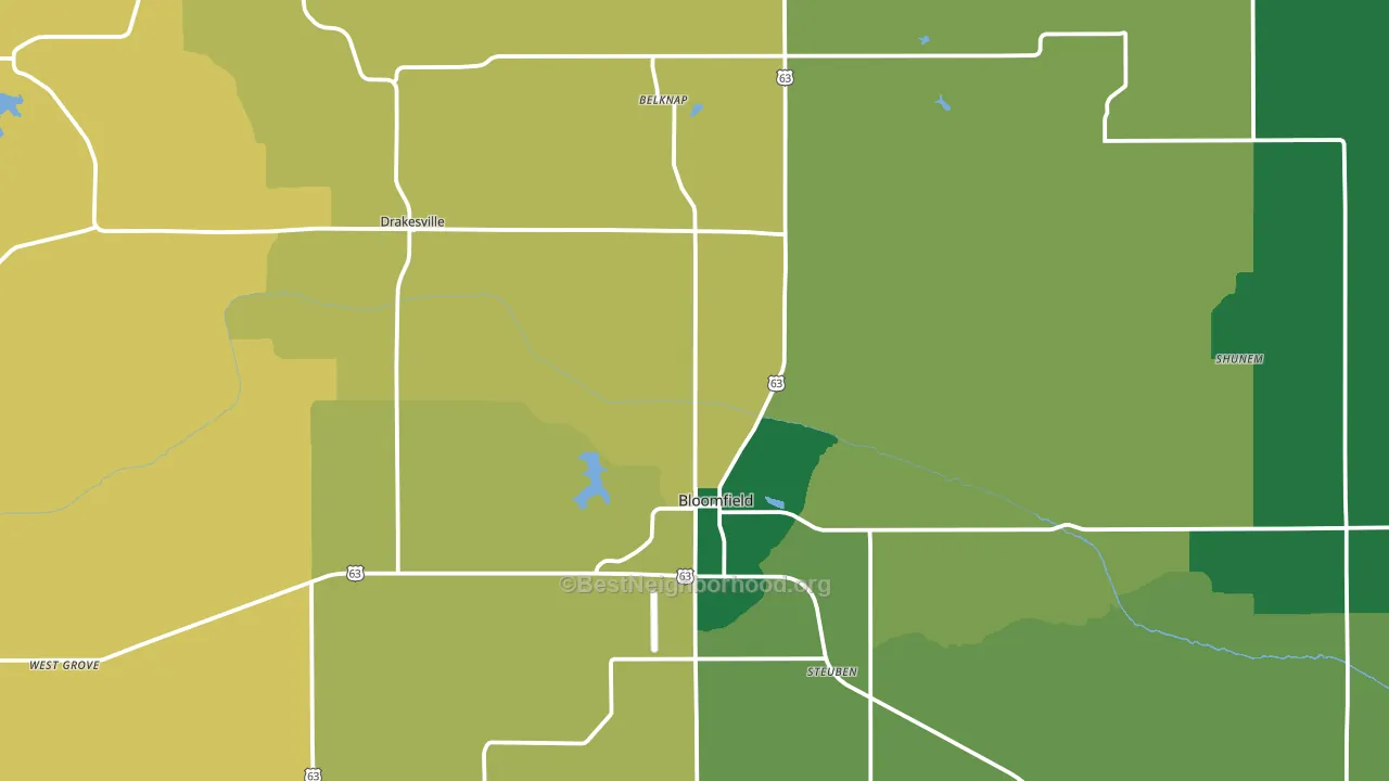 Bloomfield, IA block-group voter-turnout map