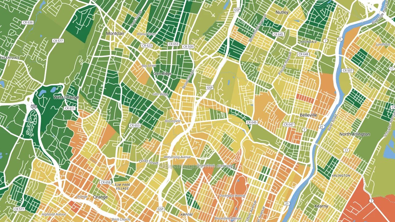 Bloomfield, NJ block-group voter-turnout map