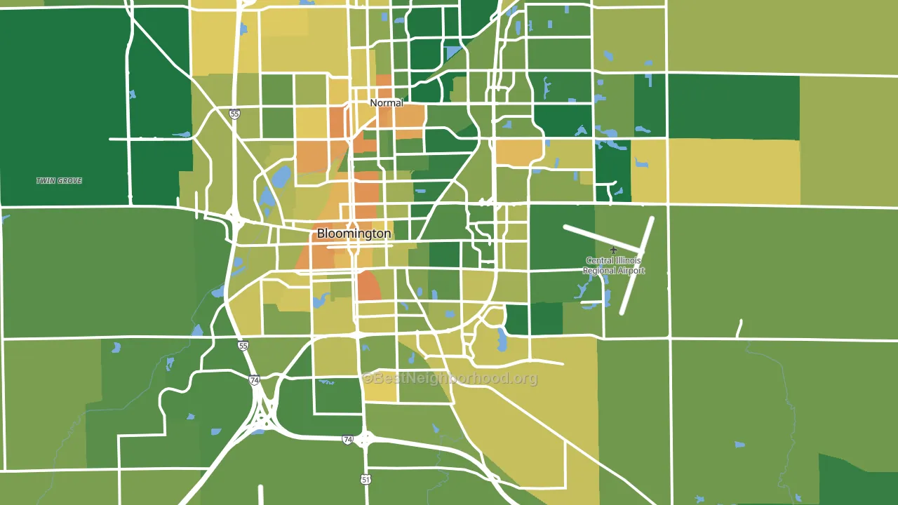 Bloomington, IL block-group voter-turnout map