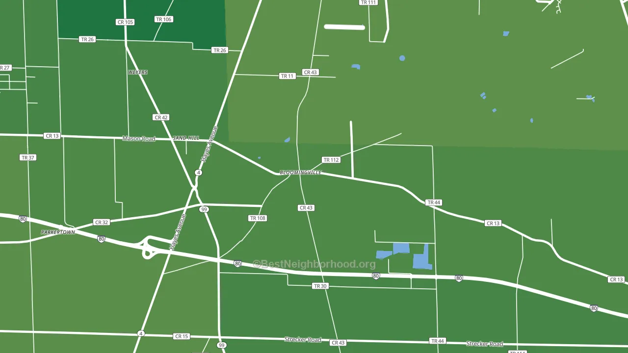 Bloomingville, OH block-group voter-turnout map