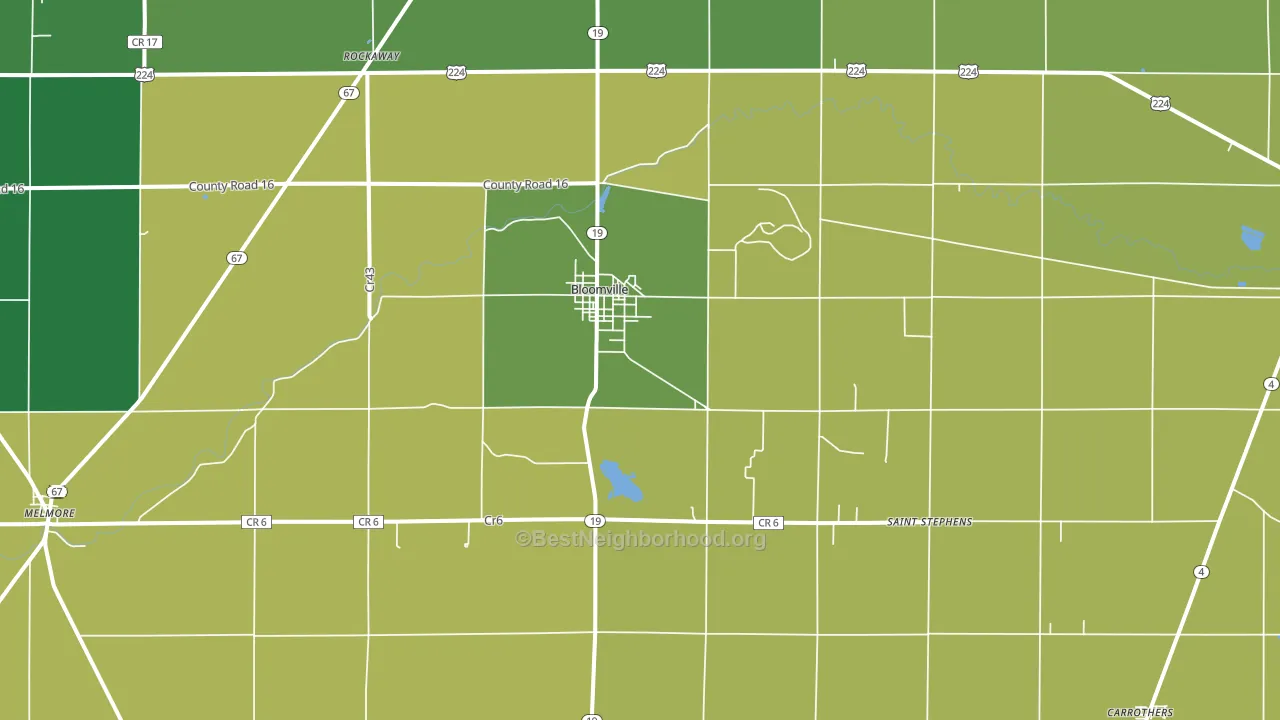 Bloomville, OH block-group voter-turnout map