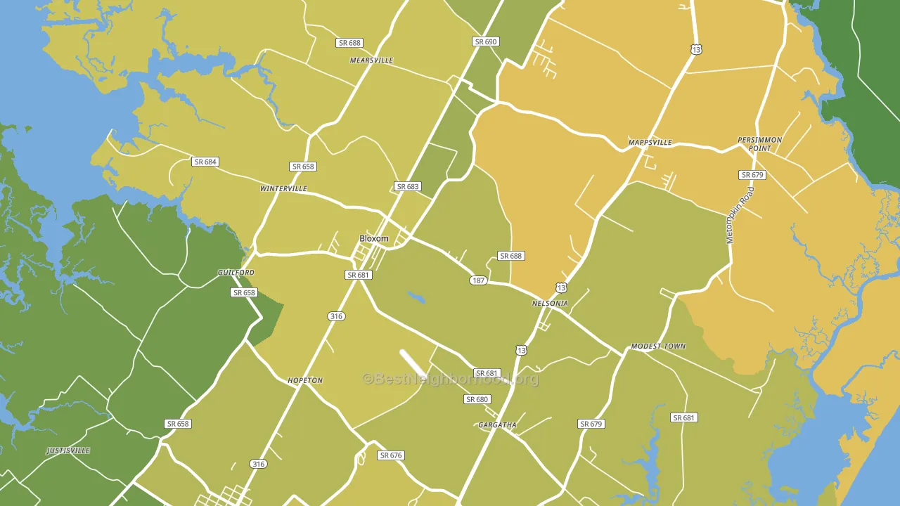 Bloxom, VA block-group voter-turnout map