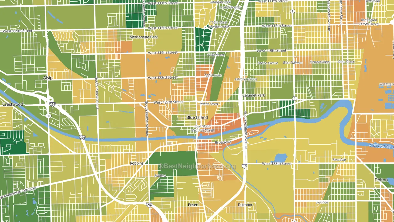 Blue Island, IL block-group voter-turnout map