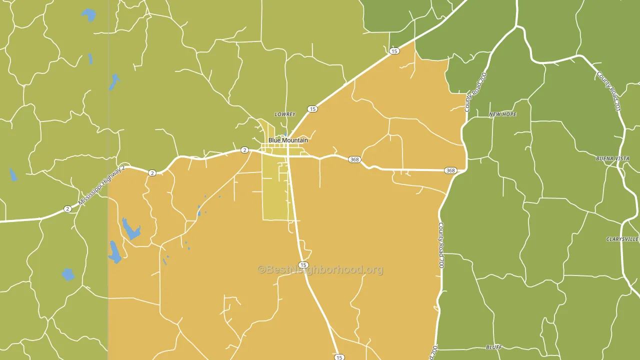 Blue Mountain, MS block-group voter-turnout map
