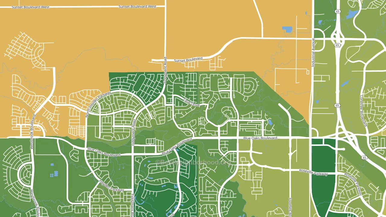 Blue Oaks, Roseville, CA block-group voter-turnout map