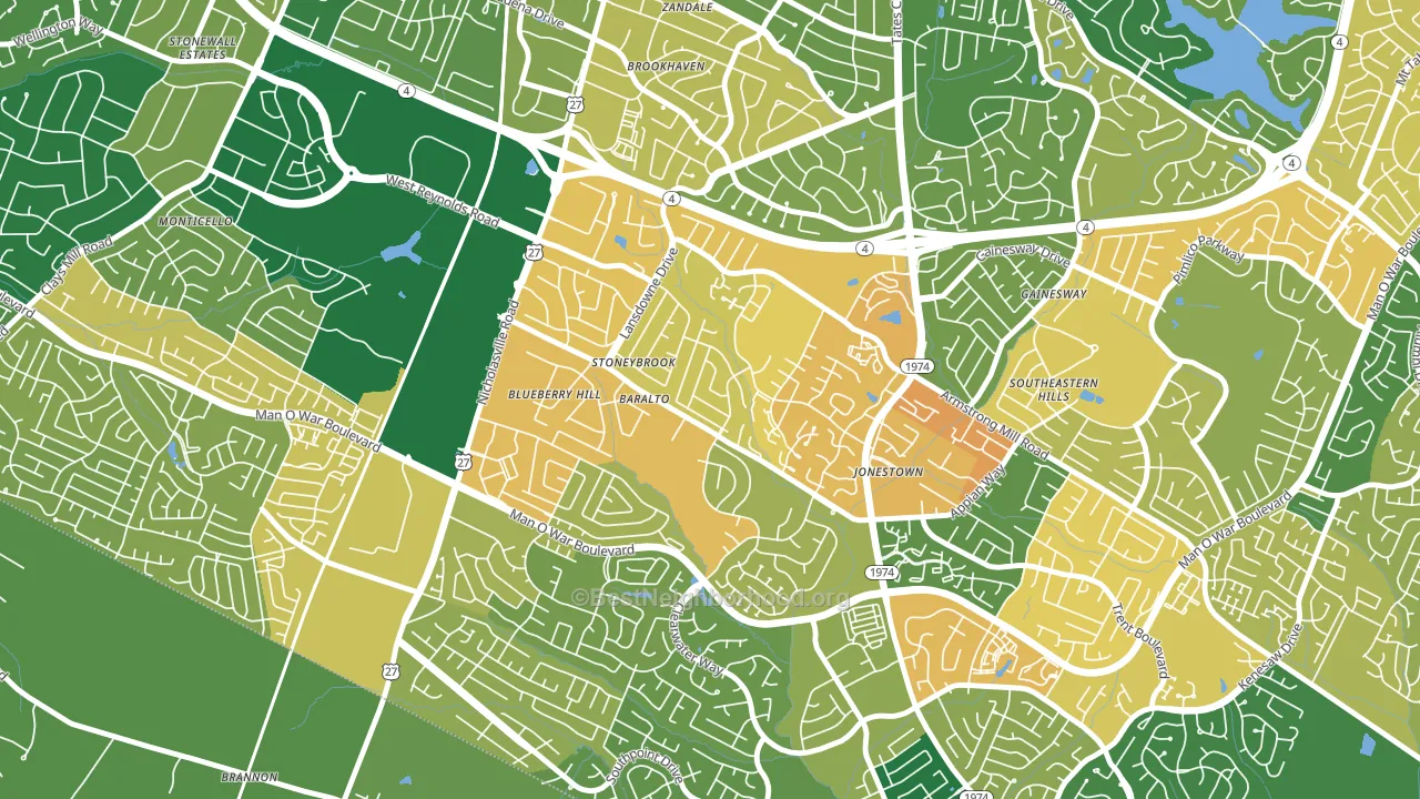 Blueberry Hill-Brigadoon-Stoneybrook, Lexington, KY block-group voter-turnout map