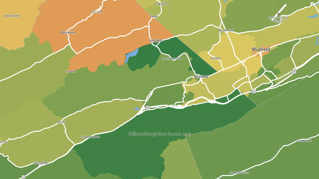 Bluefield, VA block-group voter-turnout map