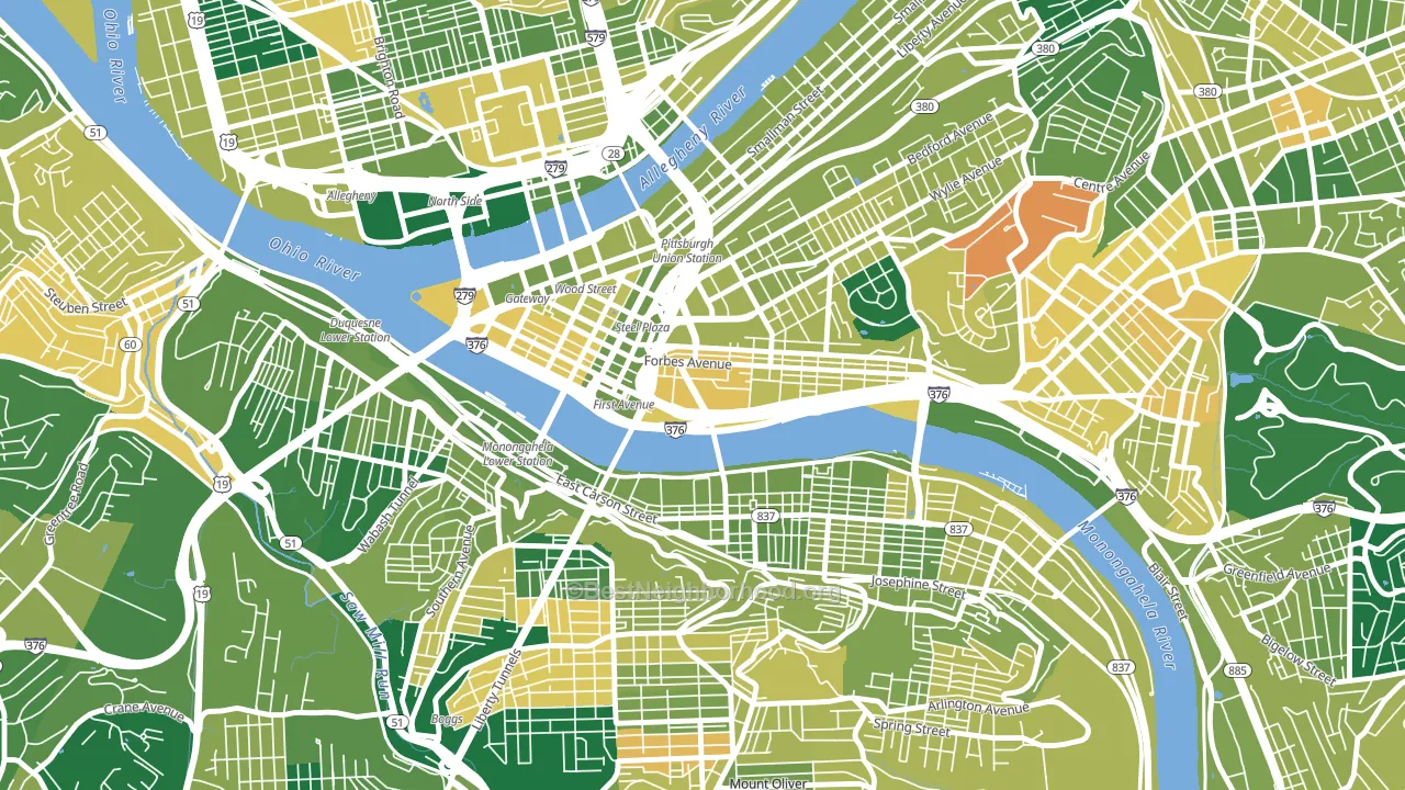 Bluff, Pittsburgh, PA block-group voter-turnout map