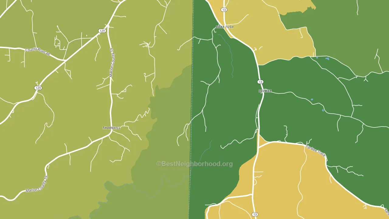 Boar Tush, AL block-group voter-turnout map