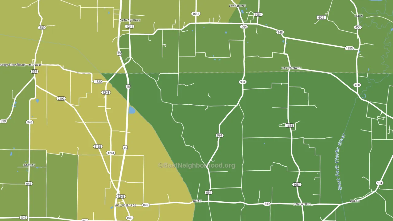 Boaz, KY block-group voter-turnout map