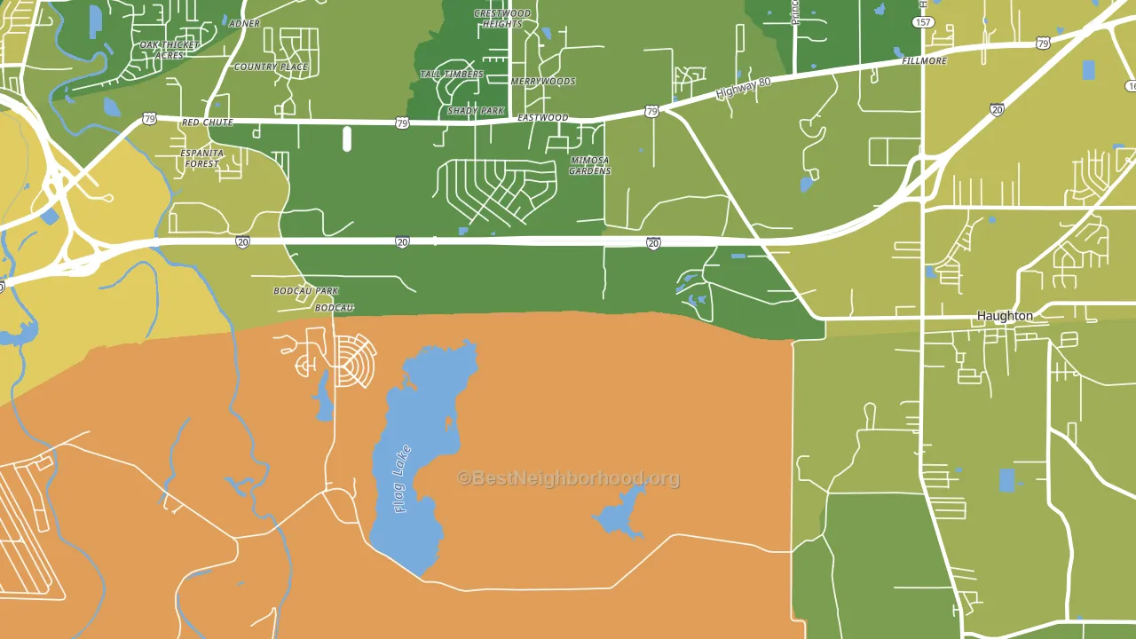 Bodcau, LA block-group voter-turnout map