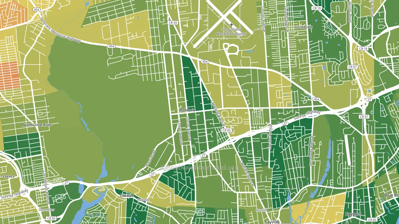Bohemia, NY block-group voter-turnout map