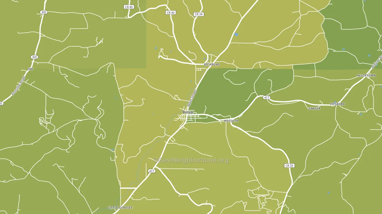 Bolivar, NY block-group voter-turnout map