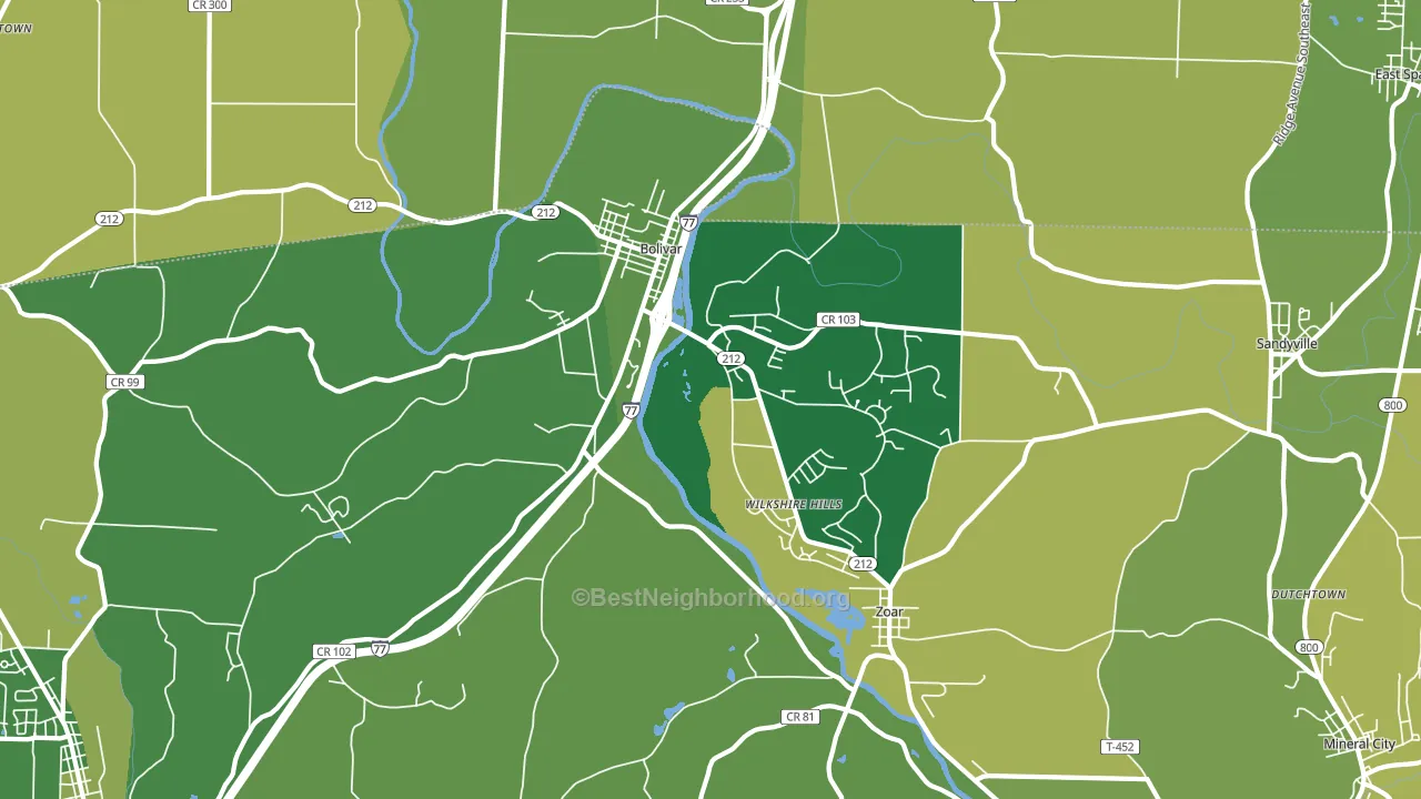 Bolivar, OH block-group voter-turnout map