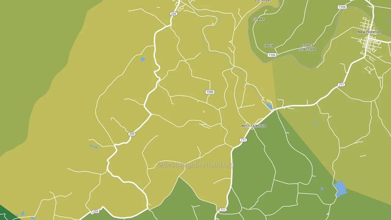 Bolivar, PA block-group voter-turnout map