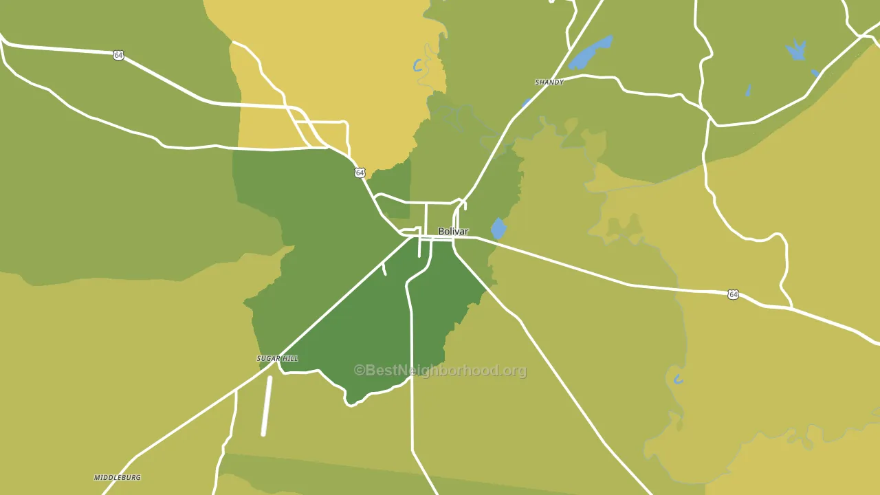 Bolivar, TN block-group voter-turnout map