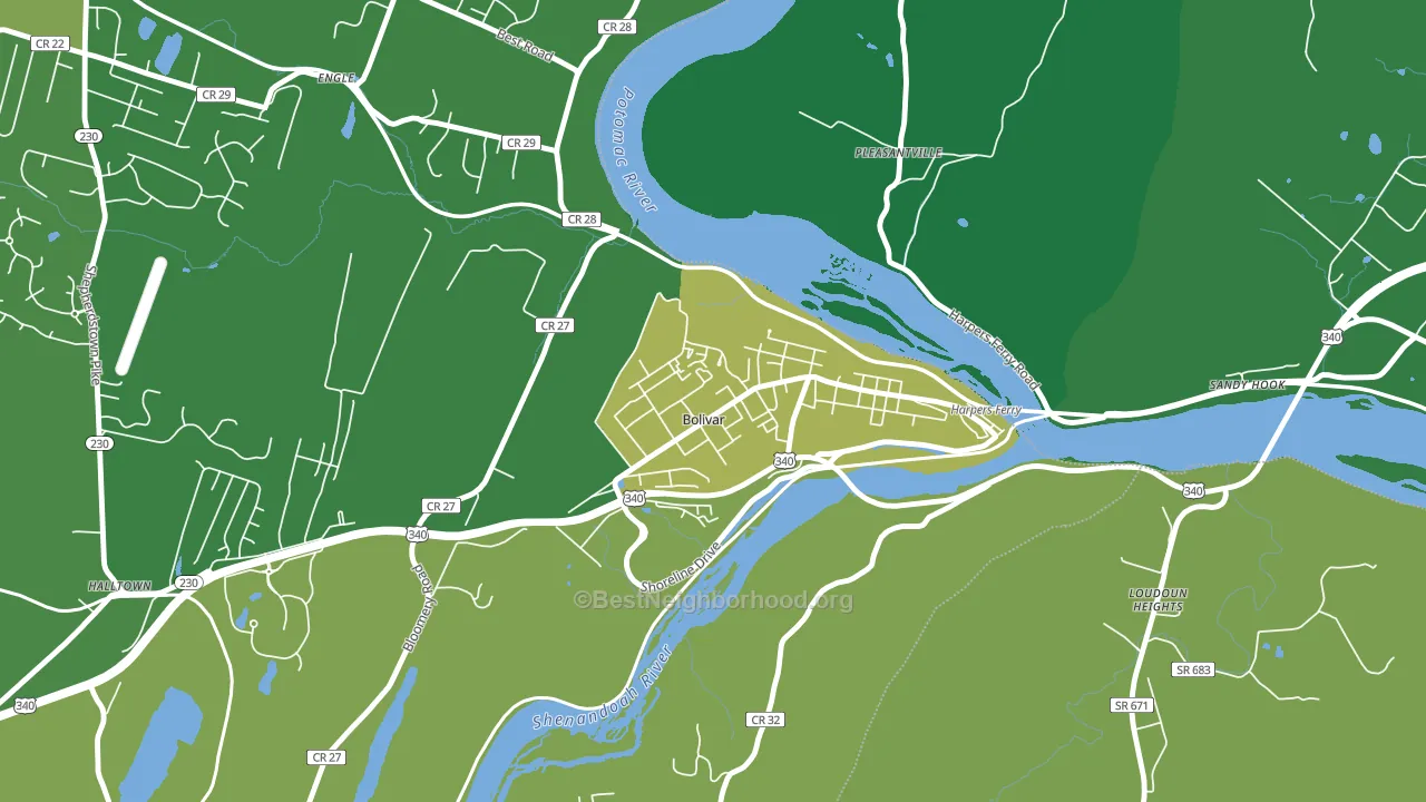Bolivar, WV block-group voter-turnout map